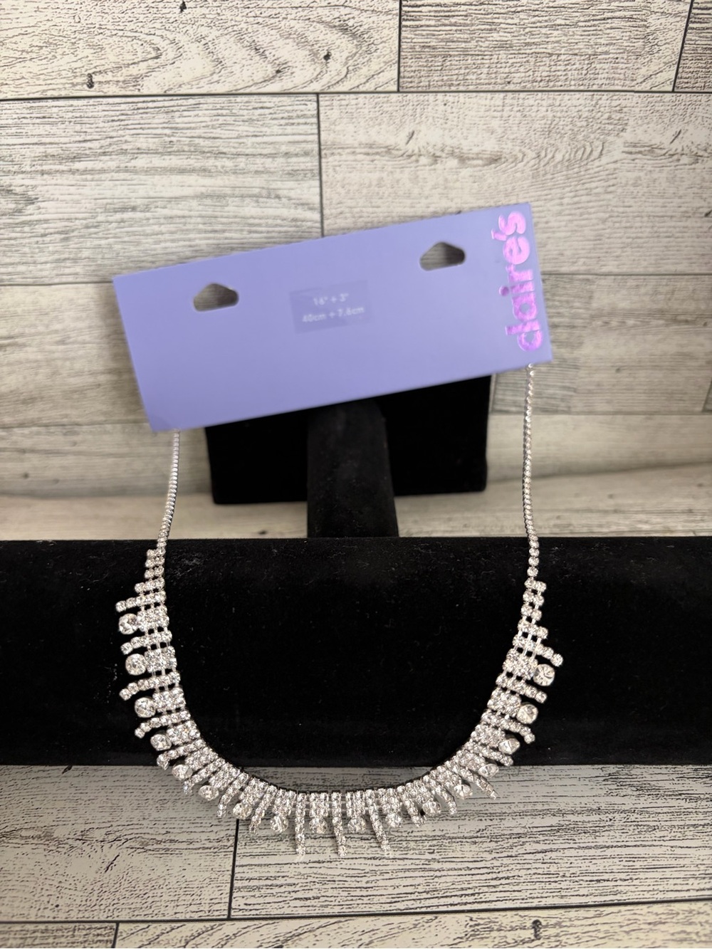 Claire's Silver Rhinestone Drop Necklace